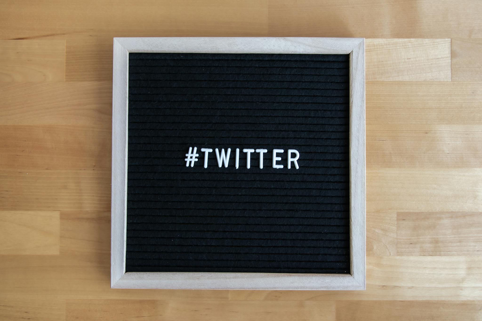 A letter board with the hashtag 'Twitter' displayed, ideal for social media marketing concepts.